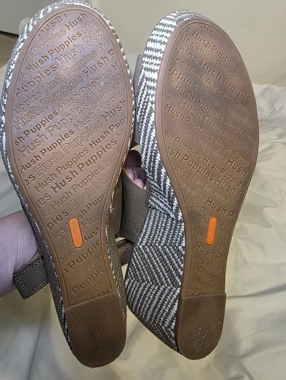 Hush Puppies Khaki Woven Chevron Wedge Sandals Size 9.5